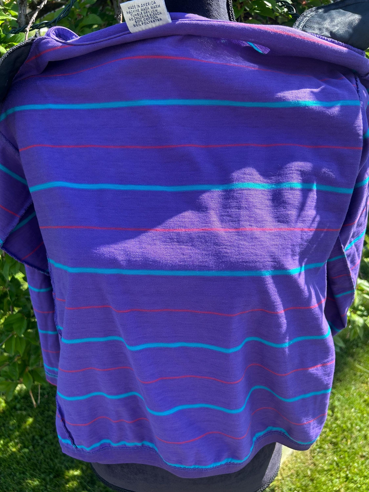 Vtg Chesterfield 80s Bracelet Sleeve Purple Blue Pink Stripe Shirt Small