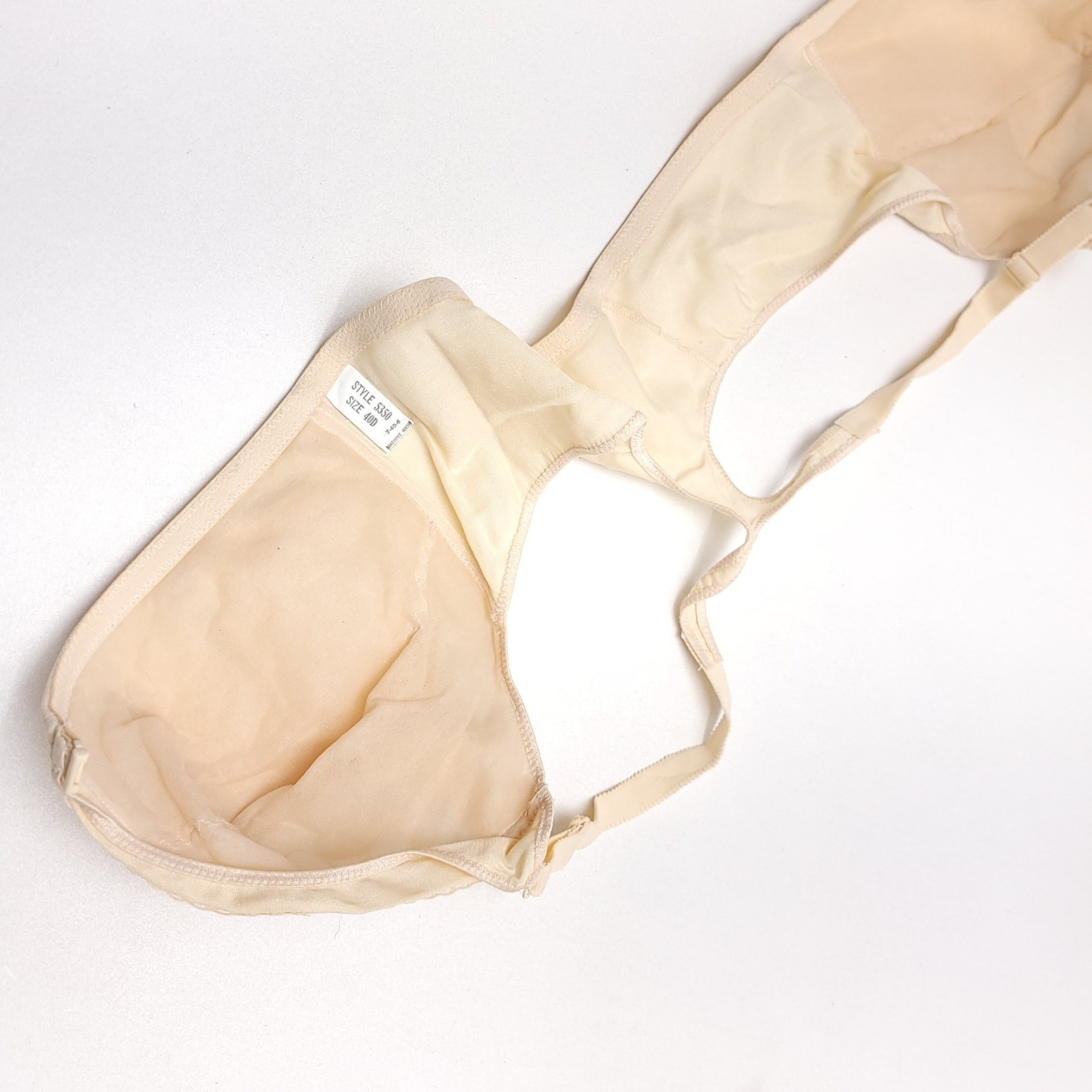 Delightform Vintage T-Back Front Clasp Bra Beige Lace Trim Size 40D NWT