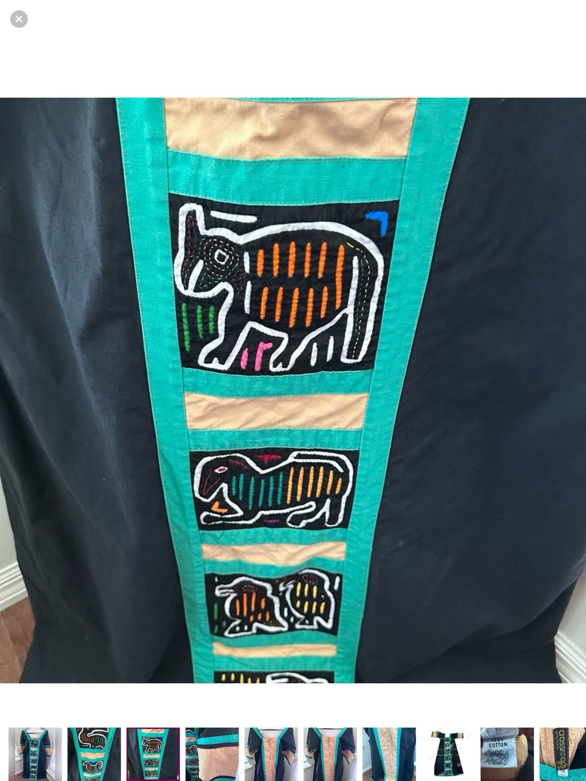 Vtg Crossroads MS Lakehills, TX Panama Mola Hand Applique Navajo Dress Medium