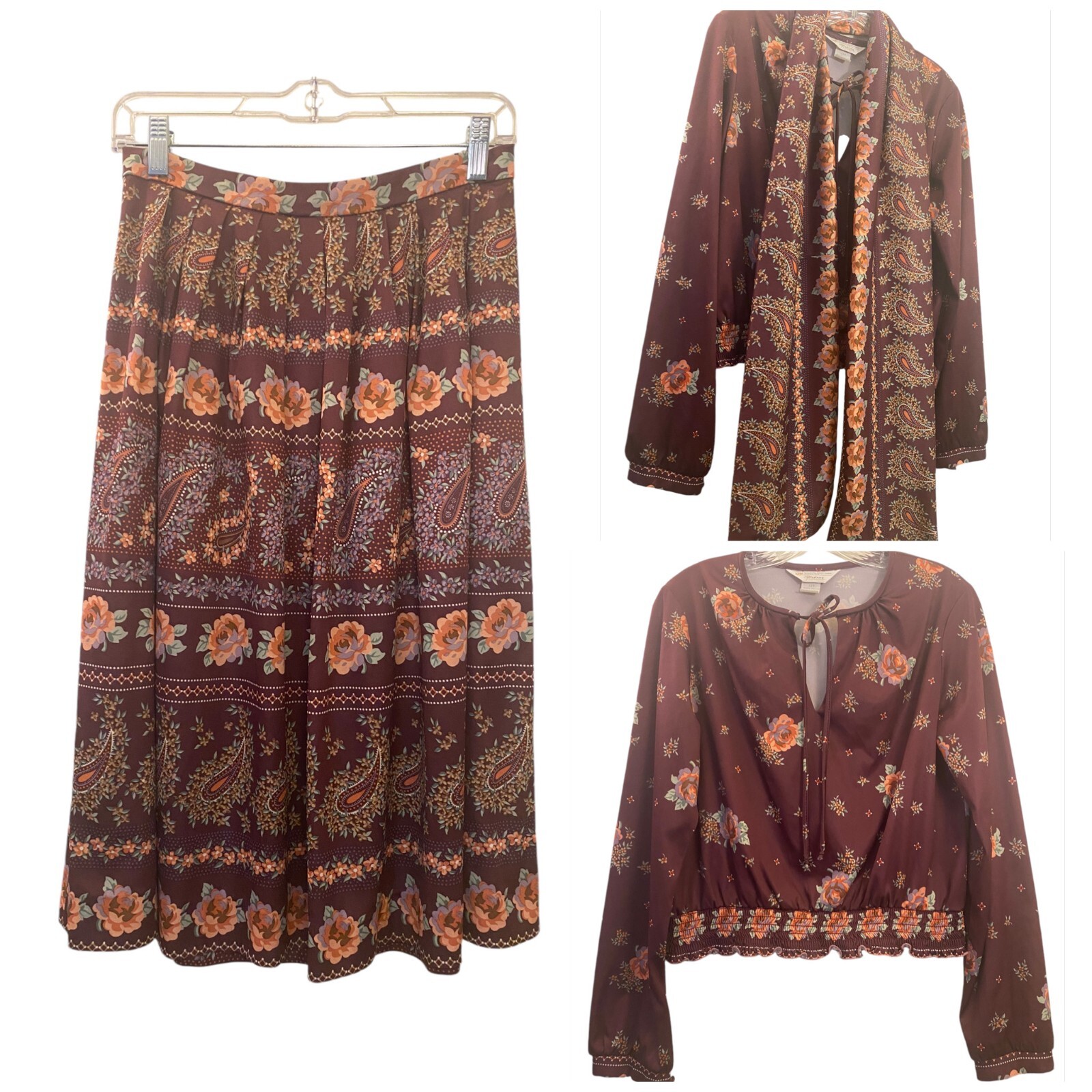 Vintage 1970’s Floral Peasant Top Skirt & Sash Rare See all pics Size 12 Medium