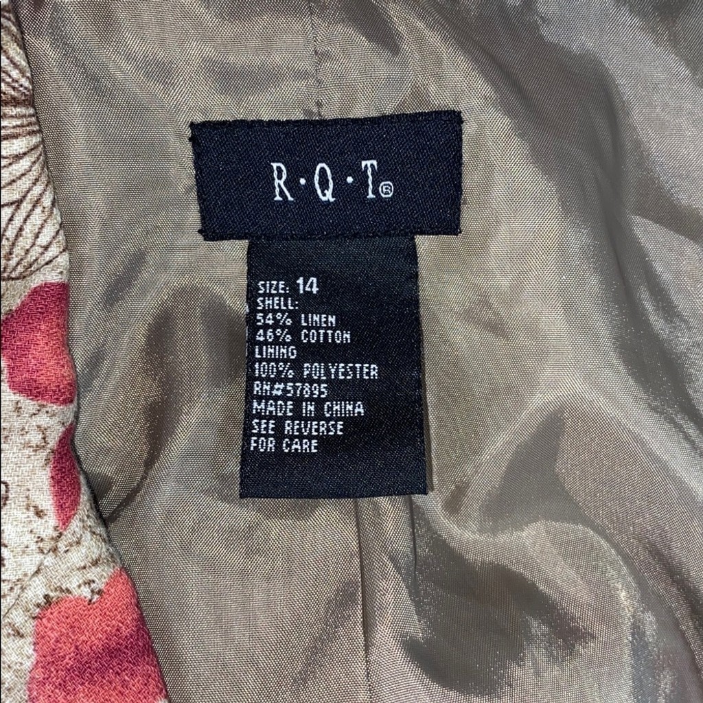 RQT Vintage Floral Blazer Jacket Womens Size 14 Linen Blend Tan Pink Boho Lined