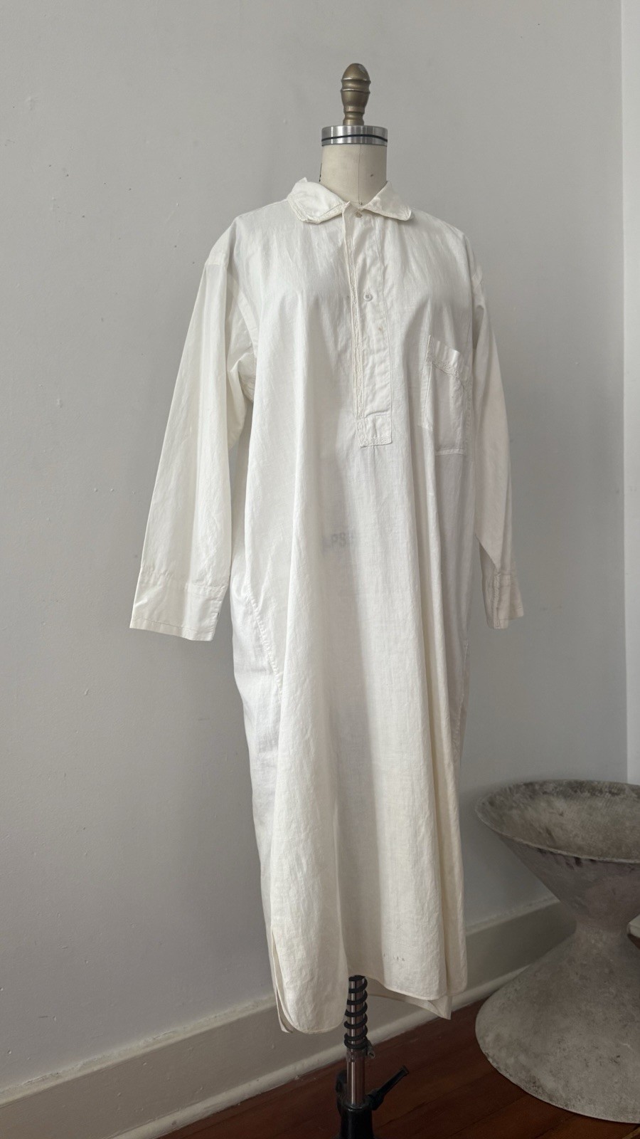 Antique Edwardian 1910s 1920s Cotton Night Shirt Dress Workwear Smock Oversized