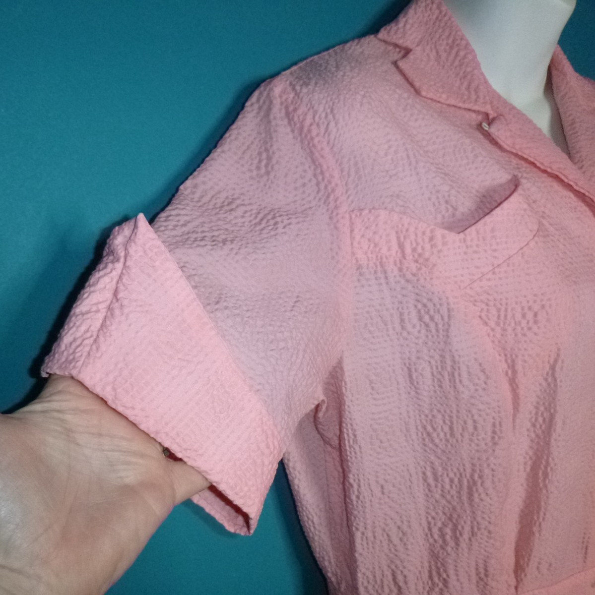 Vtg 40s 50s Robbin Dale Pink Textured Waitress Uniform Dress VOLUP Sz XL/XXL