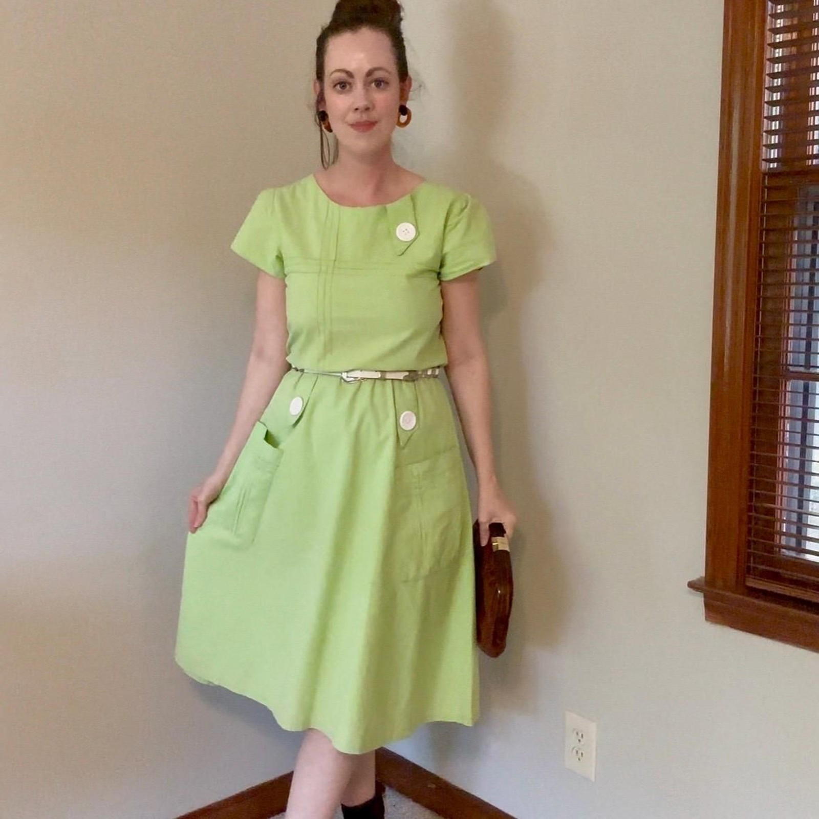 Vintage 60s Lime Green Mod MCM Pop Art Day Dress