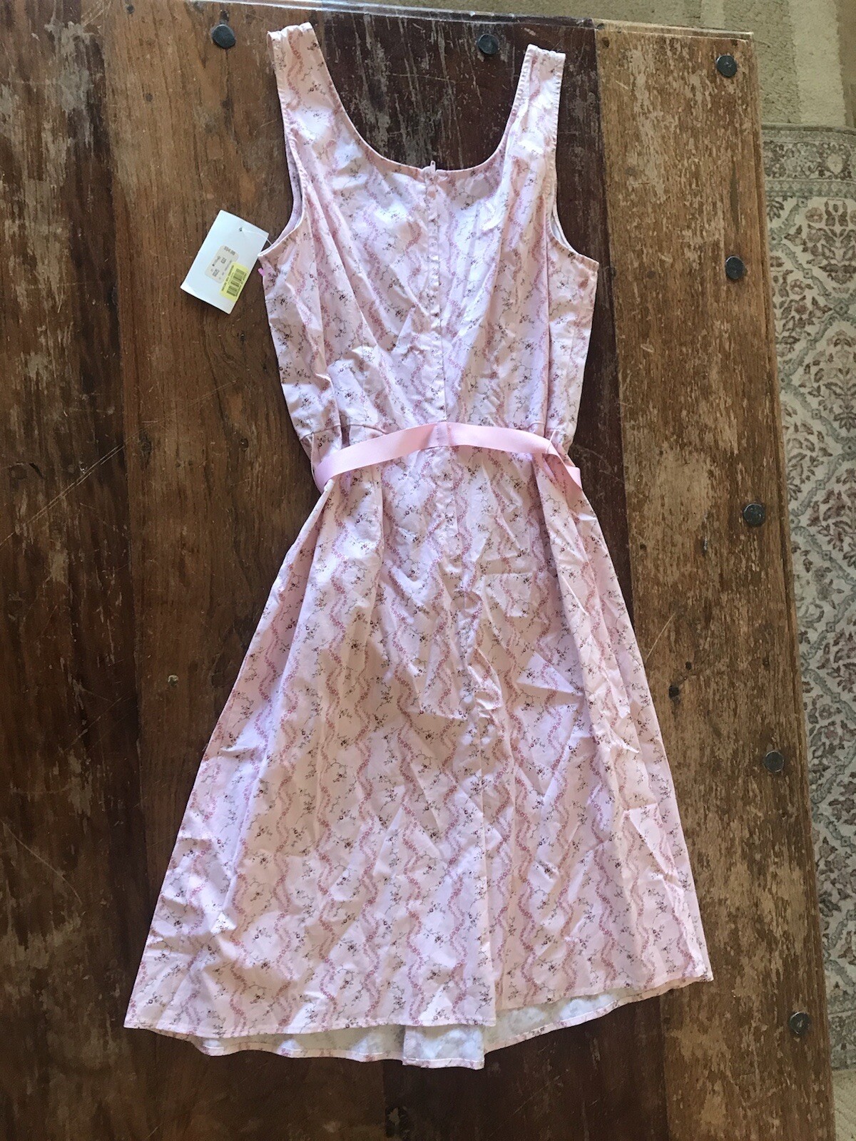 NWT Y2k vtg pink floral dress ribbon belt soft feminine summer crisp classic