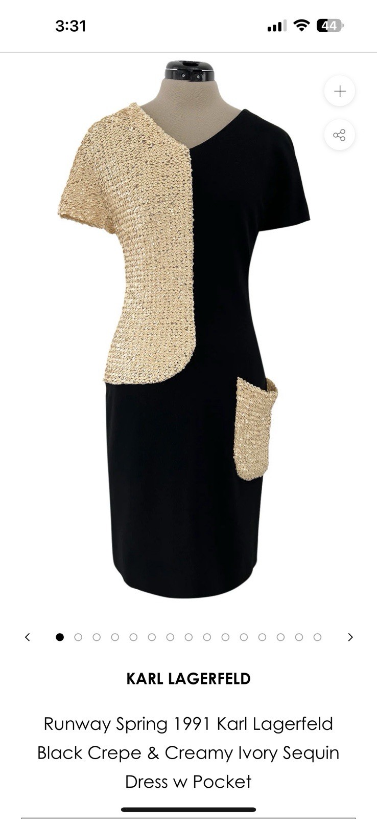 Vintage 1960s JEAN PATOU (KARL LAGERFELD?) SPARKLING SEQUINS WOOL SHIFT DRESS