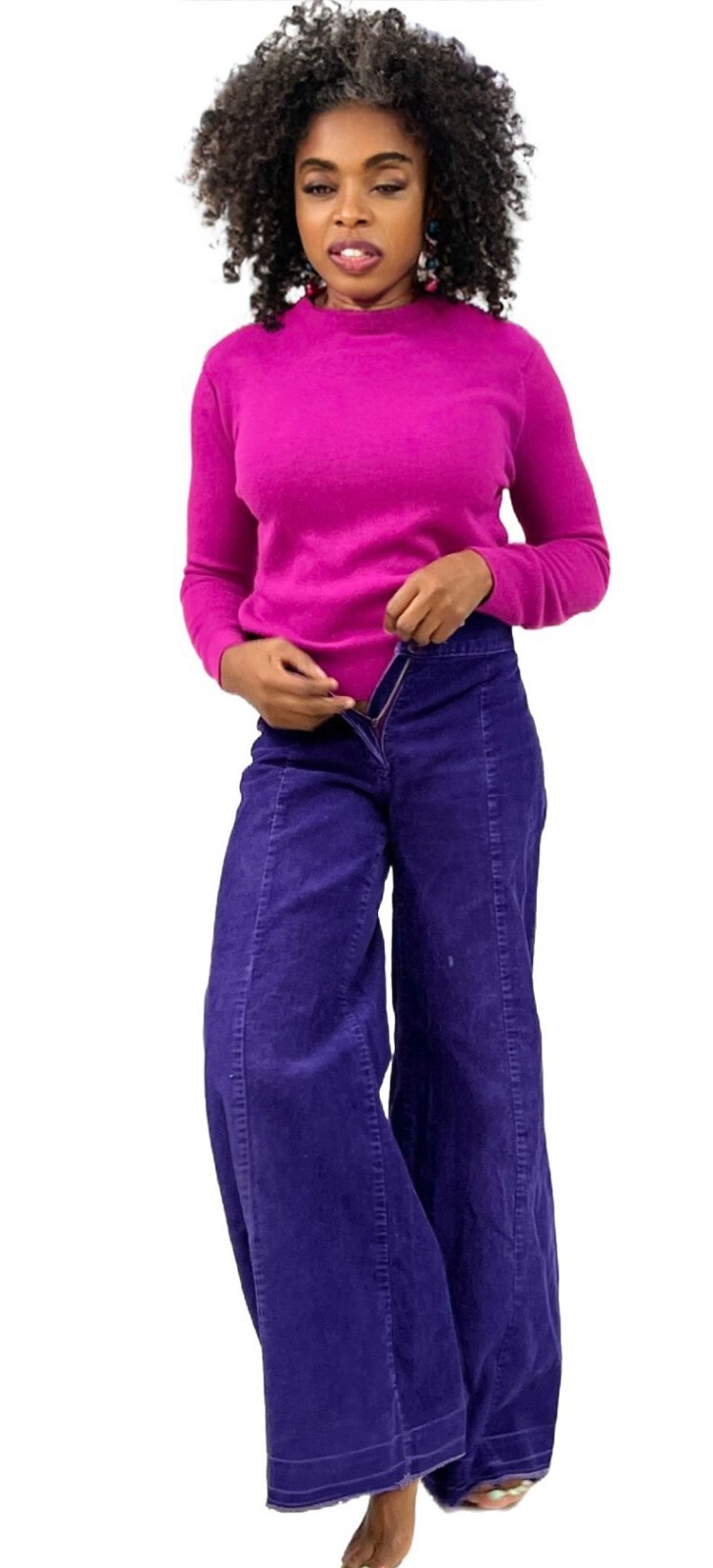 VTG 70s Purple Corduroy Bell Bottom Pants Wide Leg Low Rise Hip Hugger 28×31 XS