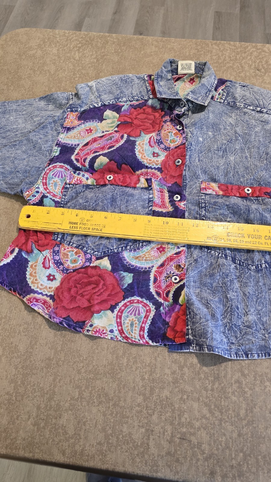 Vintage Something Different Button Down Top Shirt Floral Denim Pattern Size M