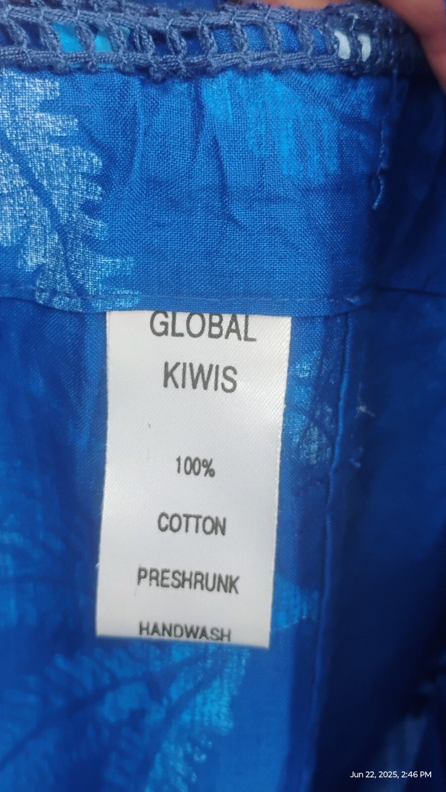 Global Kiwis Dress Vented Button Up Zip Pockets Mesh 100% Cotton Blue Tropical M