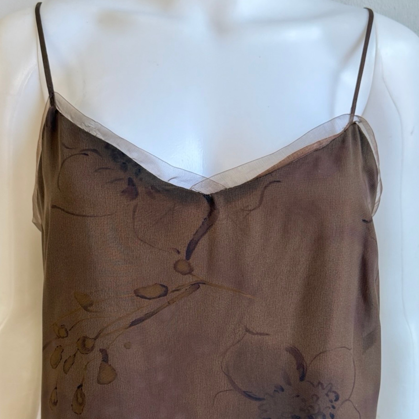 Vintage Brown Floral Print Slip Maxi Dress Size S/M 8 Sleeveless 90s David Warre