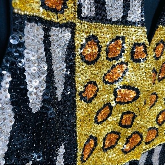 Vintage JC cheetah / leopard vest beaded and sequin top w/ adjustable back small