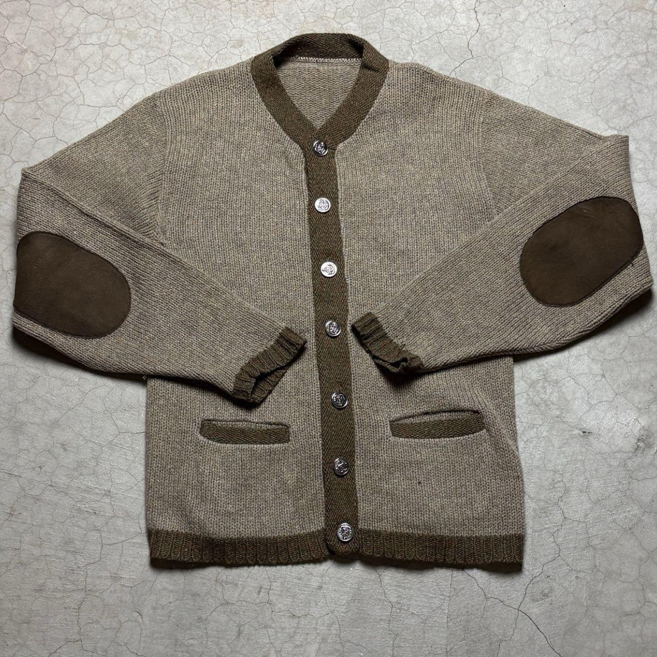70s Vintage Austrian Alpine Boiled Wool Cardigan with leather elbow patches M