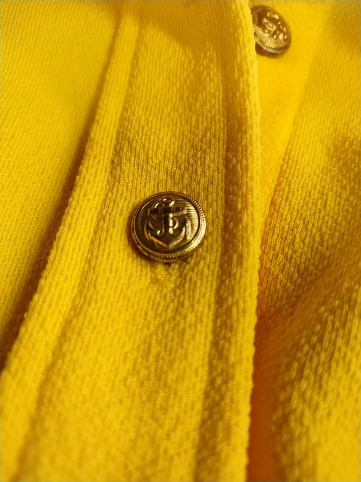 Vintage 1970’s Yellow Polyester Dress Brass Nautical Buttons Belt Pockets SM/M