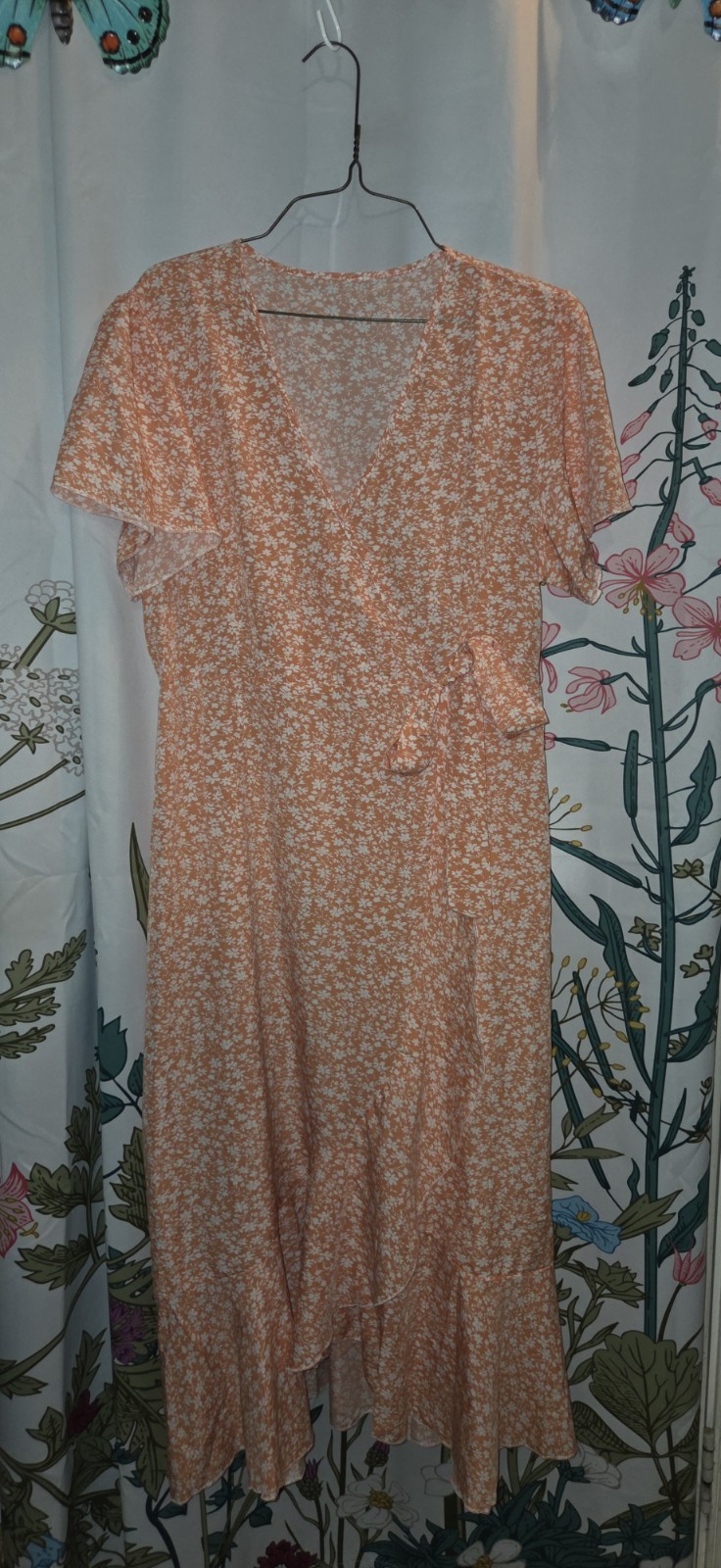 Womens XL Bohemian Floral Sundress Orange