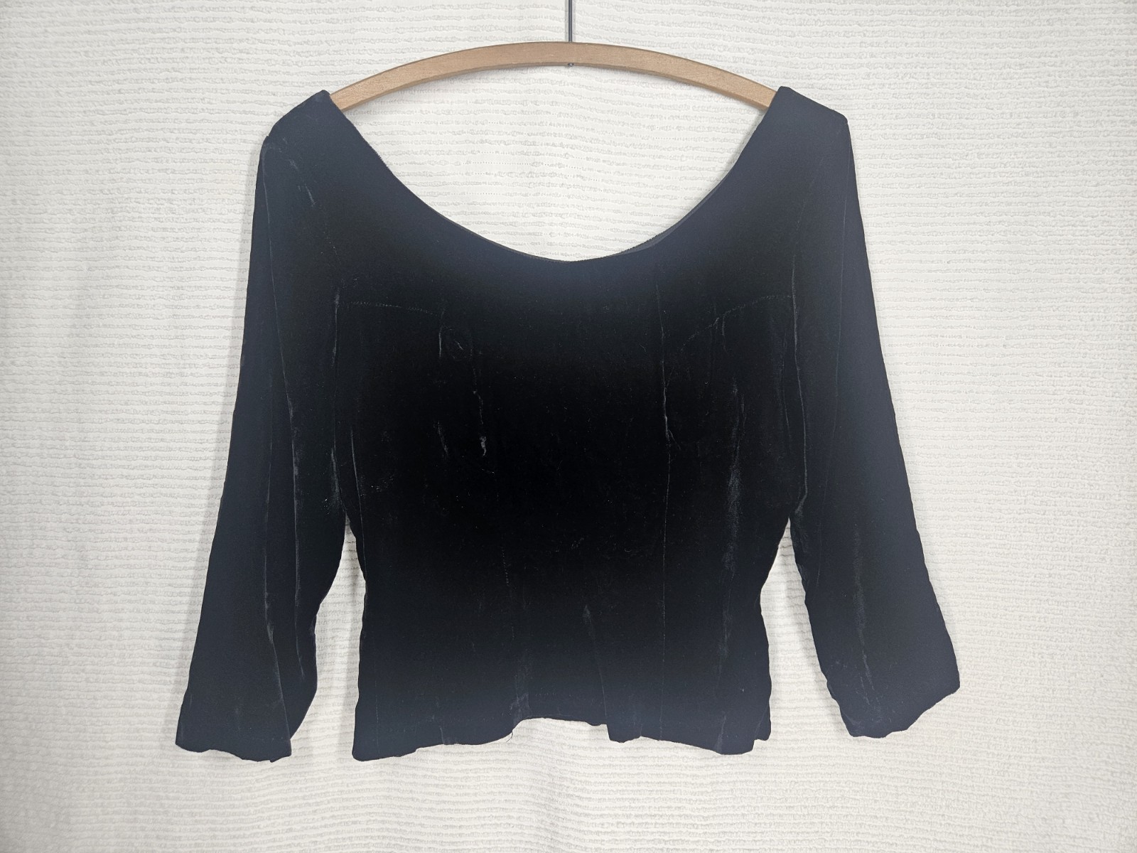 Vintage 1950s Black Velvet Top Side Metal Zip Princess Seam Shirt Small 42b