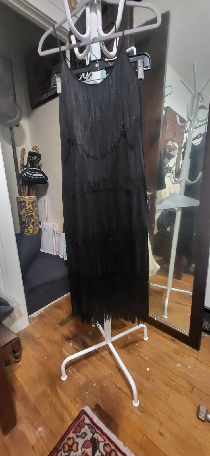 Vintage H W Collections Black Flapper Fringe SHeath Dress 9-10