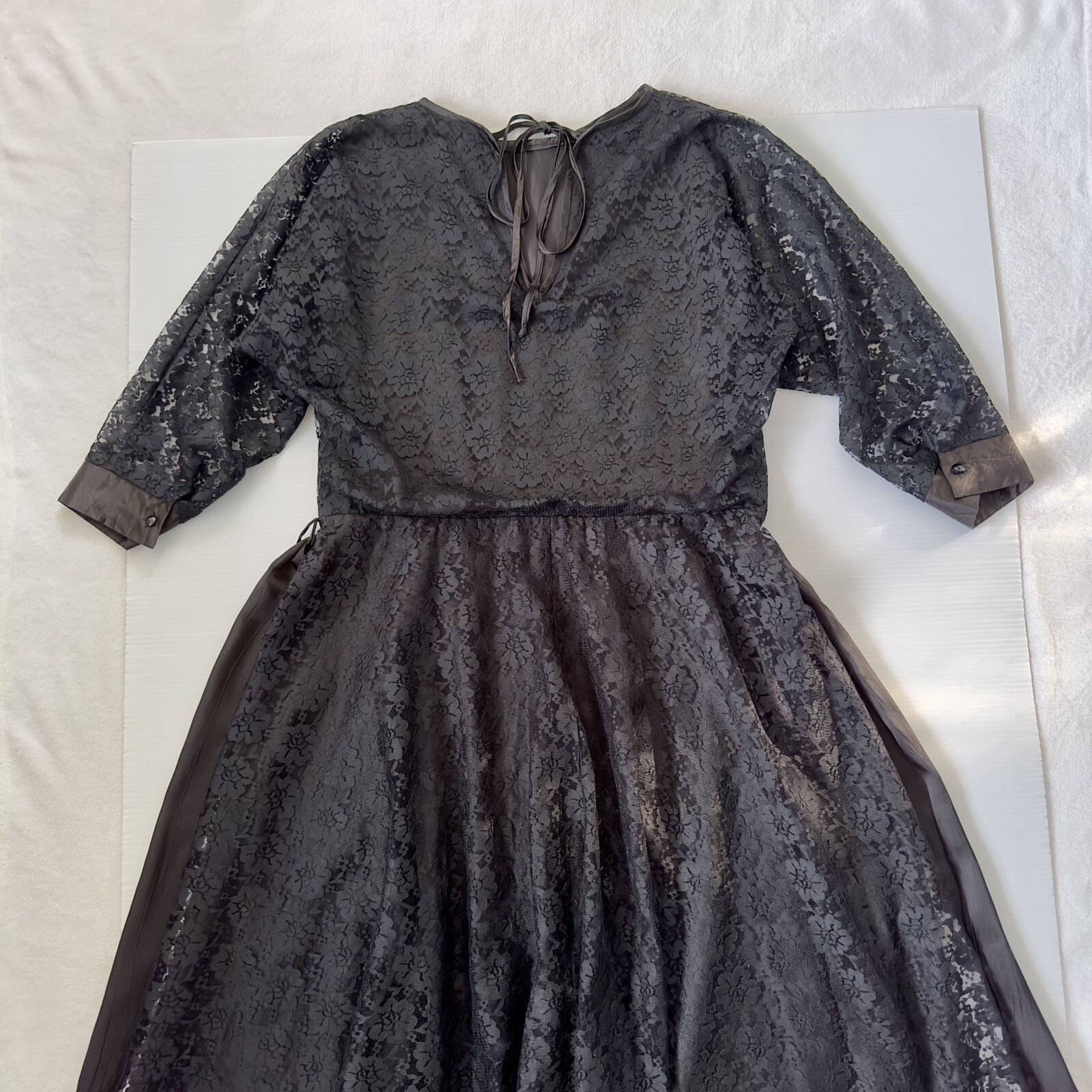 Purple Patch Women Dress Size 14 Bust 90cm Black Lace Long Sleeve Midi