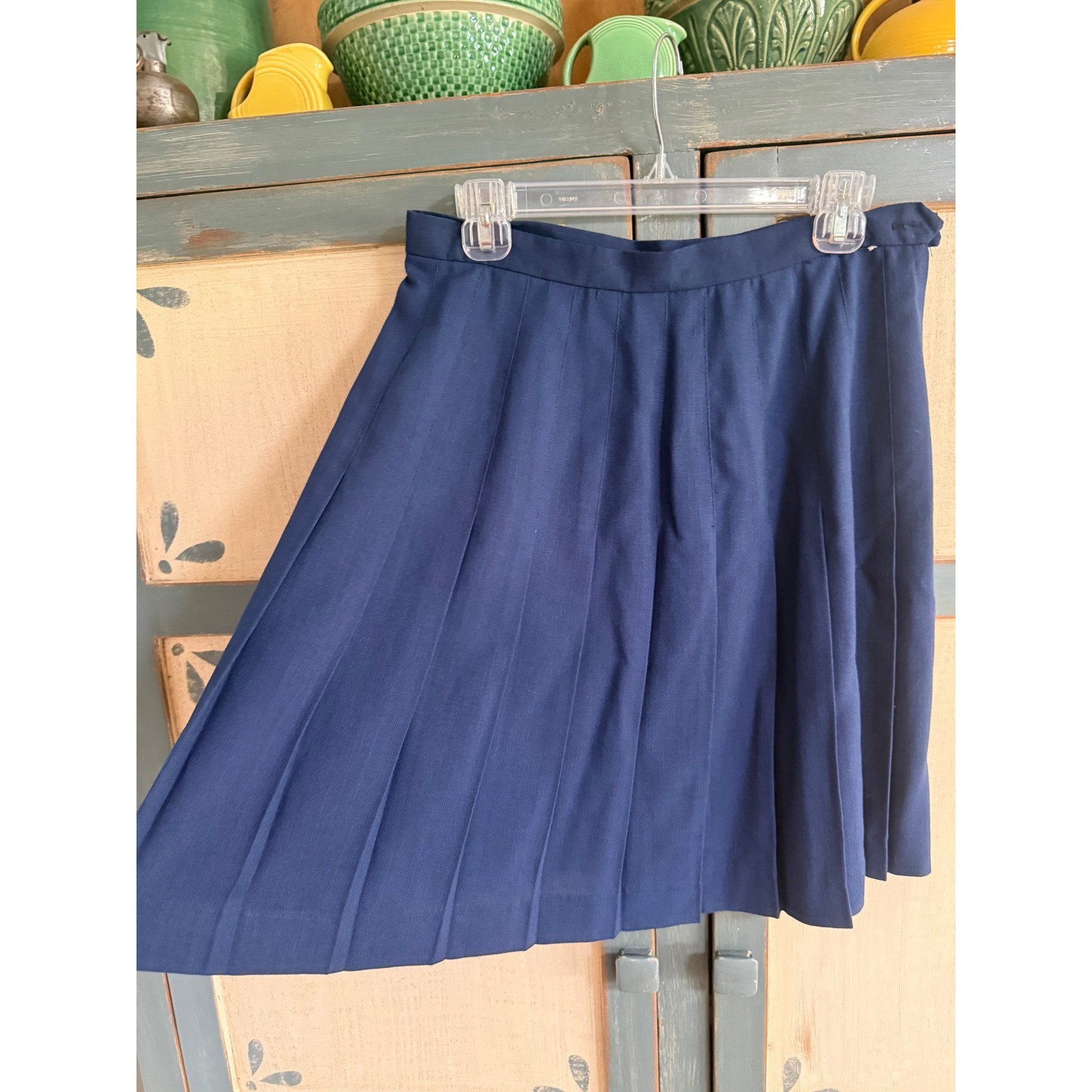 Vintage Michele Navy Blue Pleated Skirt Mid Length Dark Academia School Girl 14