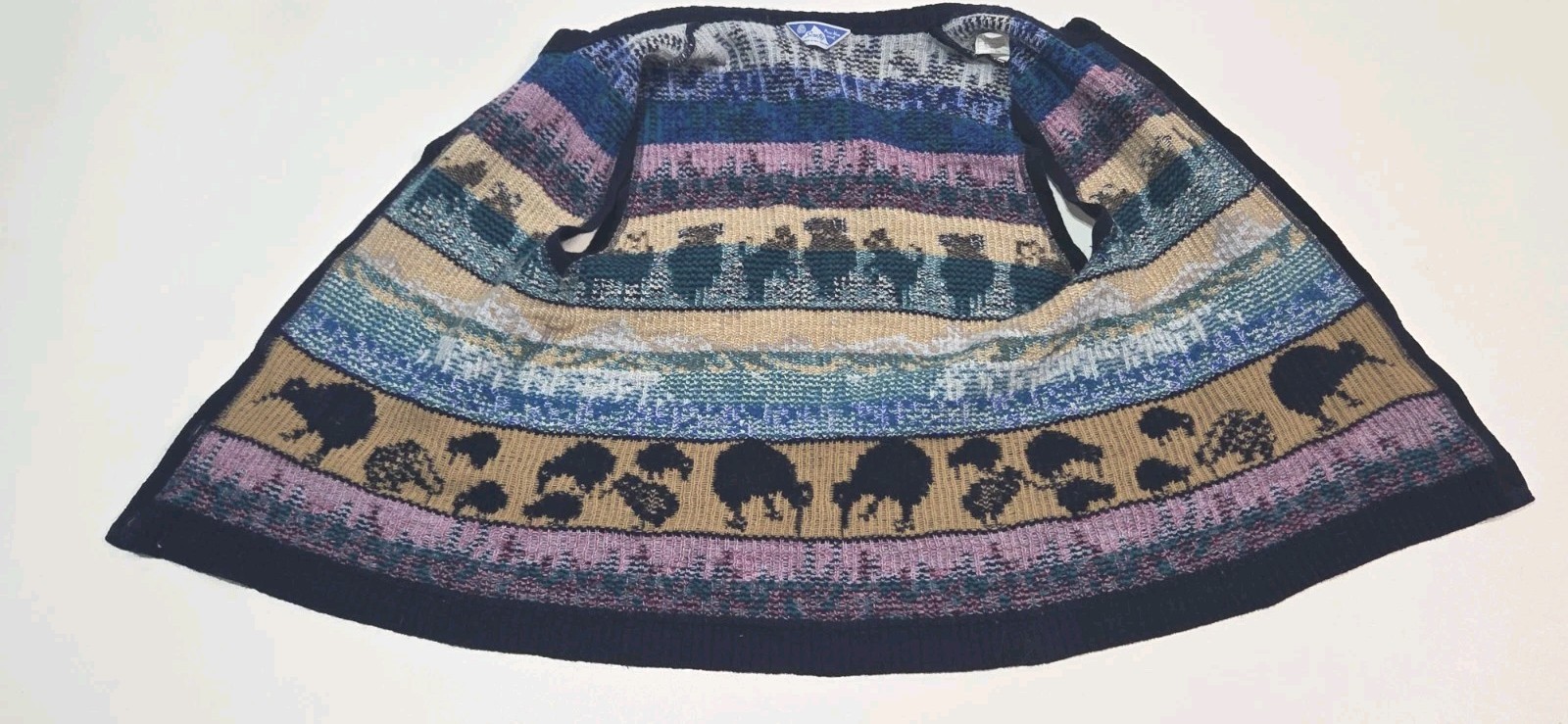 Vtg Scan Alp New Zealand Alpine Themed 80s PURE WOOL Knit Boho Ski Vest Womens L