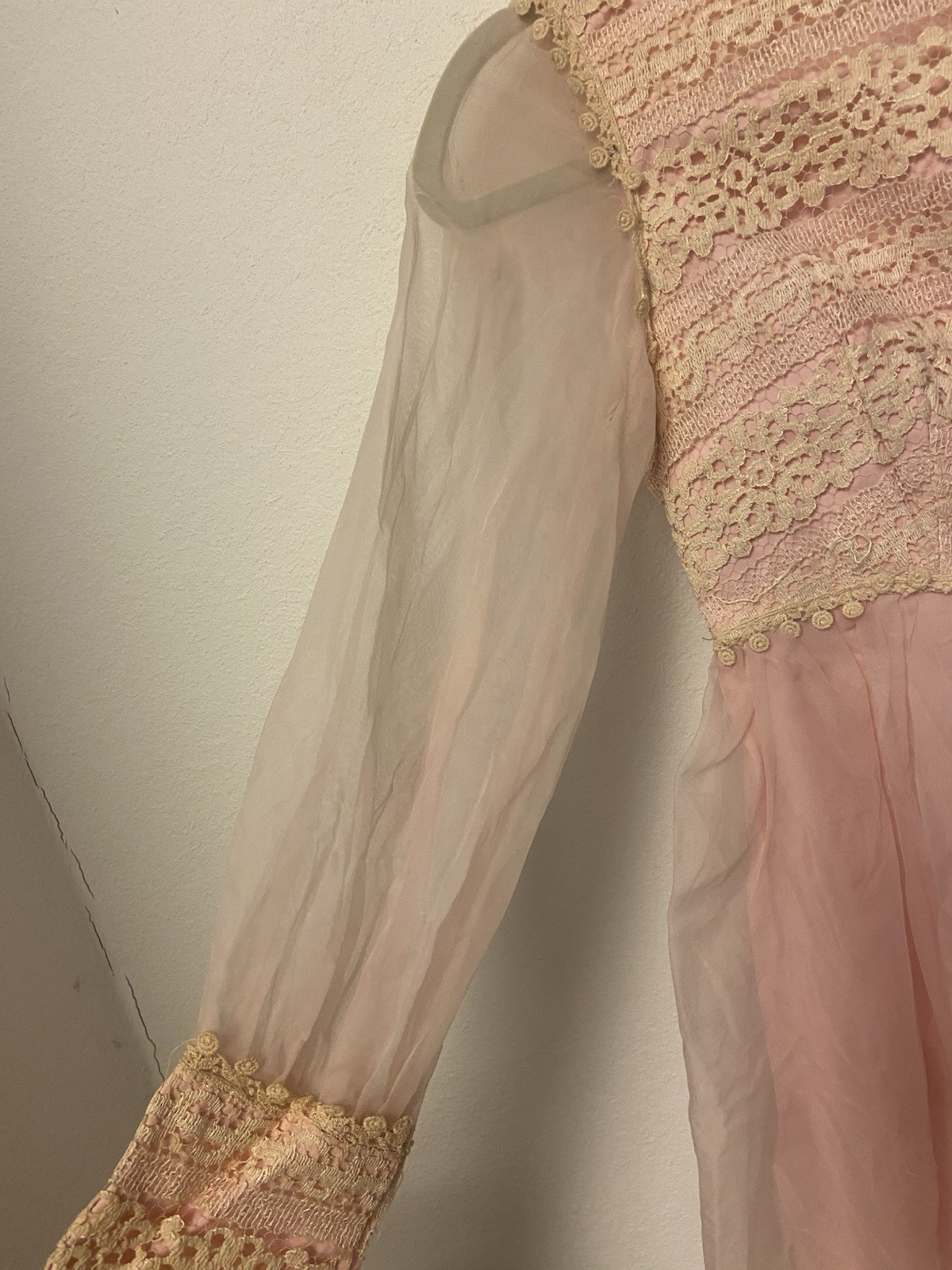 VTg Organza Lace Empire Waist Pink Prairie Dress Victorian Revival Cottagecore