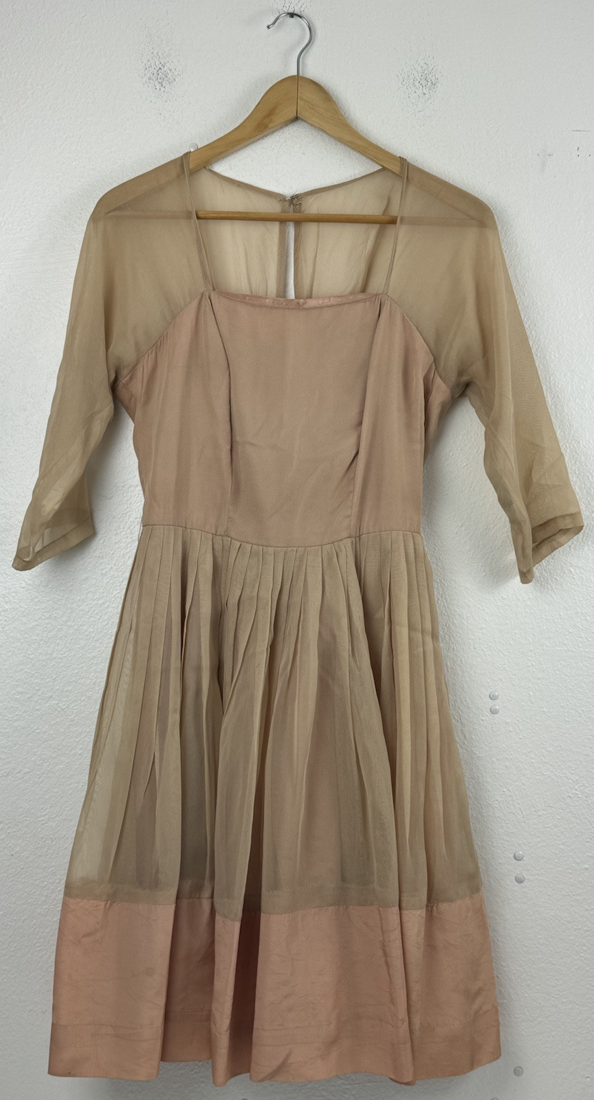 Vintage 1960s/1970s Ferman O Grady Sheer Nude Beige Dress Size 12 Half Sleeve