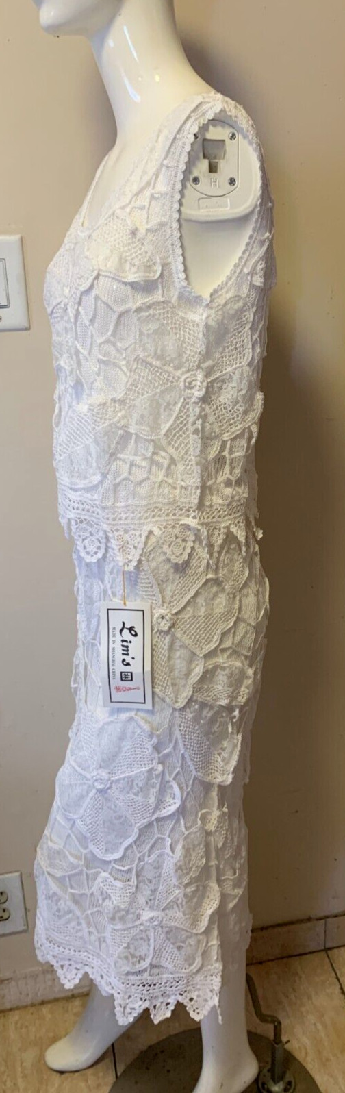Lim’s 3 Piece Set White Jacket Top & Skirt Crochet Size S NWT