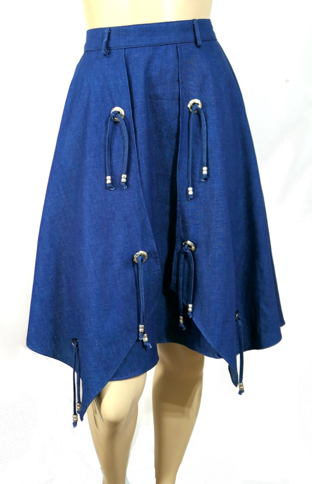 Vintage Denim Cotton Western Concho Fringe Chaps Look Skirt XS Sassa
