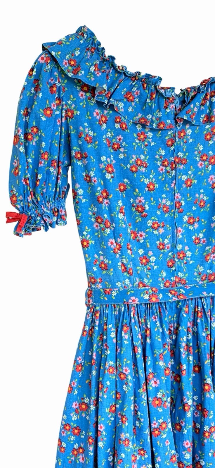 Vintage Blue Floral Peasant/Prairie Style Dress Handmade Ditsy Floral Farmhouse