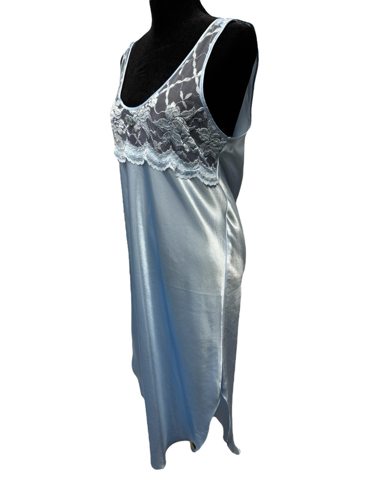 Vintage Romance Du Jour California Liquid Satin Lace Nightgown Slip Dress Blue S