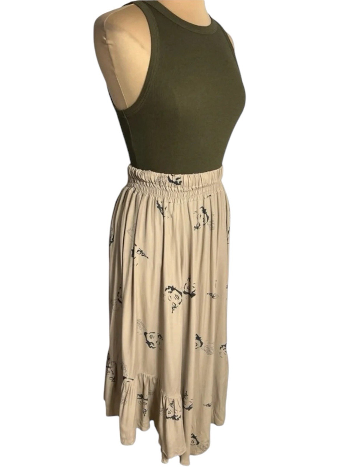 Vintage Miss Mod Marilyn Monroe Pop Art Print Midi Skirt Y2K Boho Ruffle Medium
