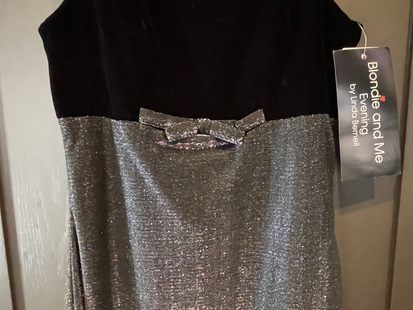 Vintage 90s Blondie and Me Evening Formal Dress Black Silver Velvet Size 5/6 NTW