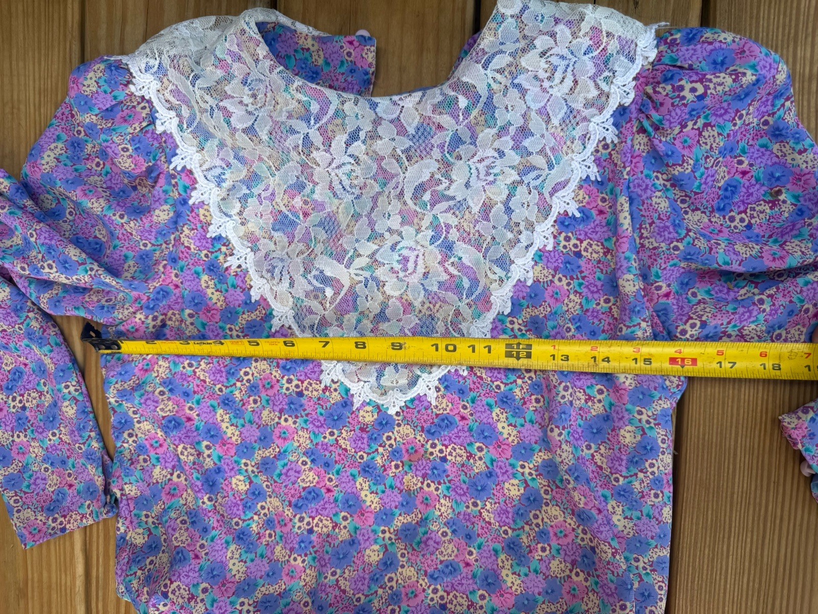Vintage 80s JT Dress Floral Prairie Dress Lace Collar Purple Sz 6 Cinched Waist