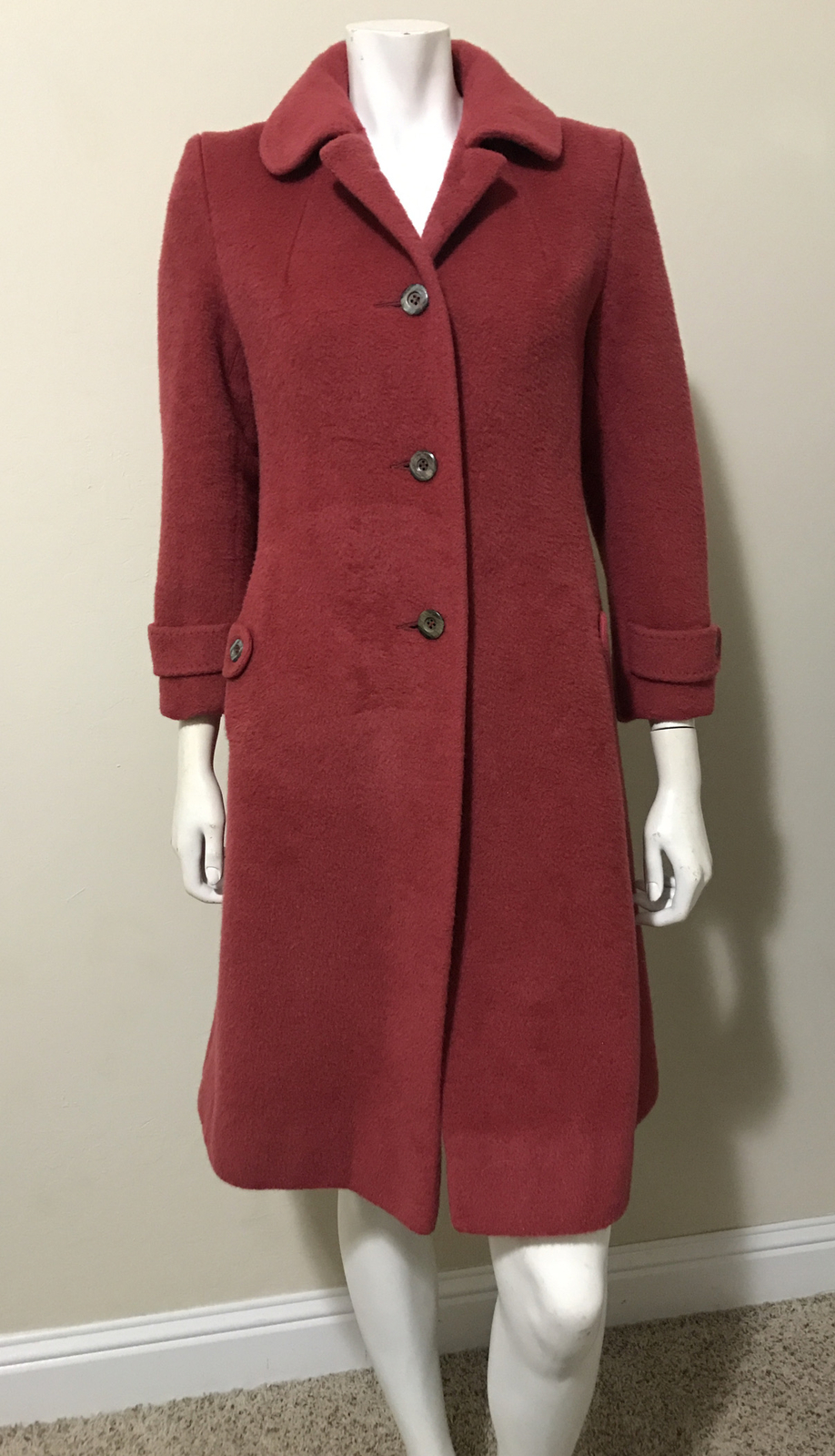 Forstmann Fabrics Vintage Cranberry Red 100% Wool Classic Fitted Coat Size S/M