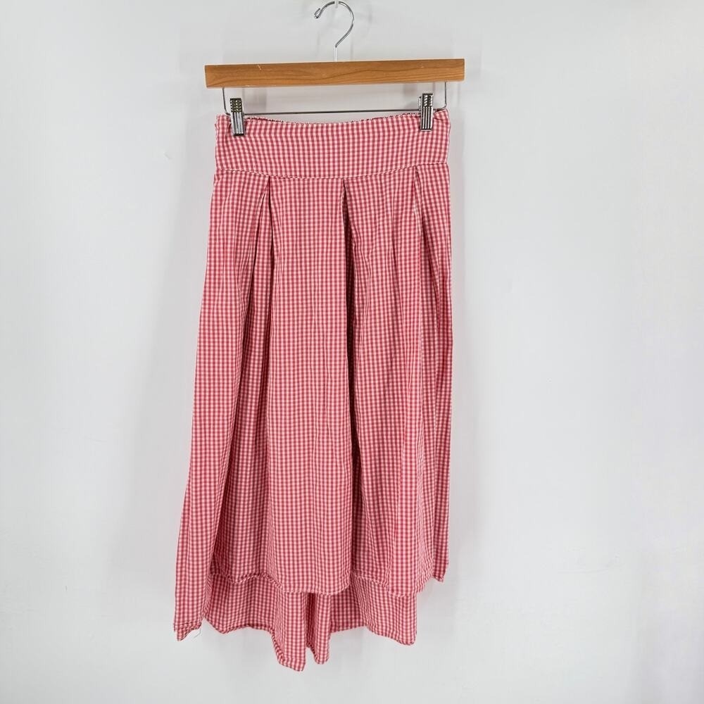Pink Gingham High Low Midi Skirt Large Cottagecore Coastal Americana