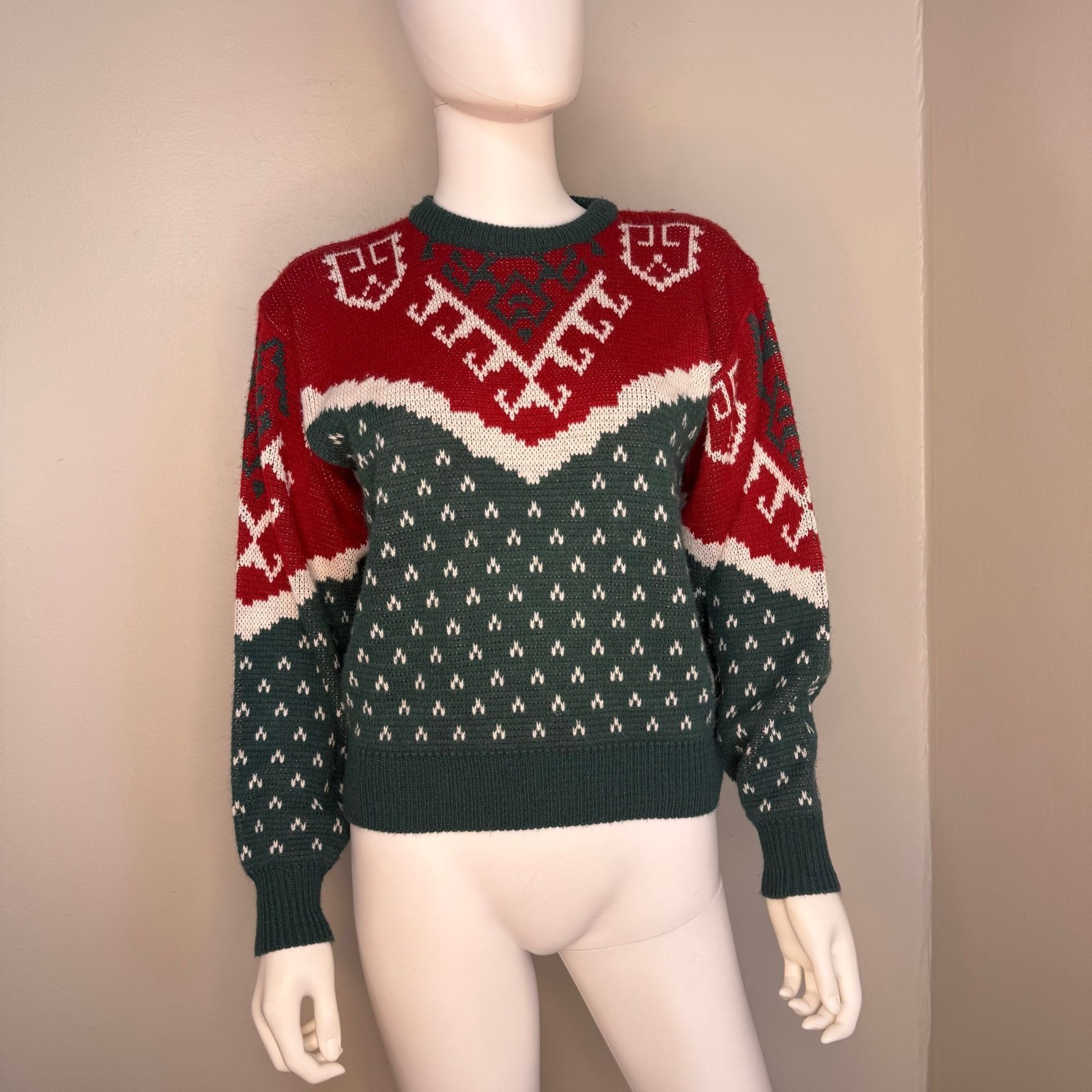 Vintage 1980s Red and Green Sweater, Country Suburbans Size Medium, 40s Style Ch