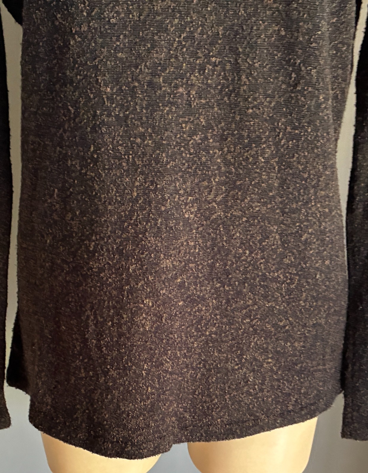 TABLE EIGHT Long Sleeve Top Size M Black & Brown Boucle Textured Stretch Fabric