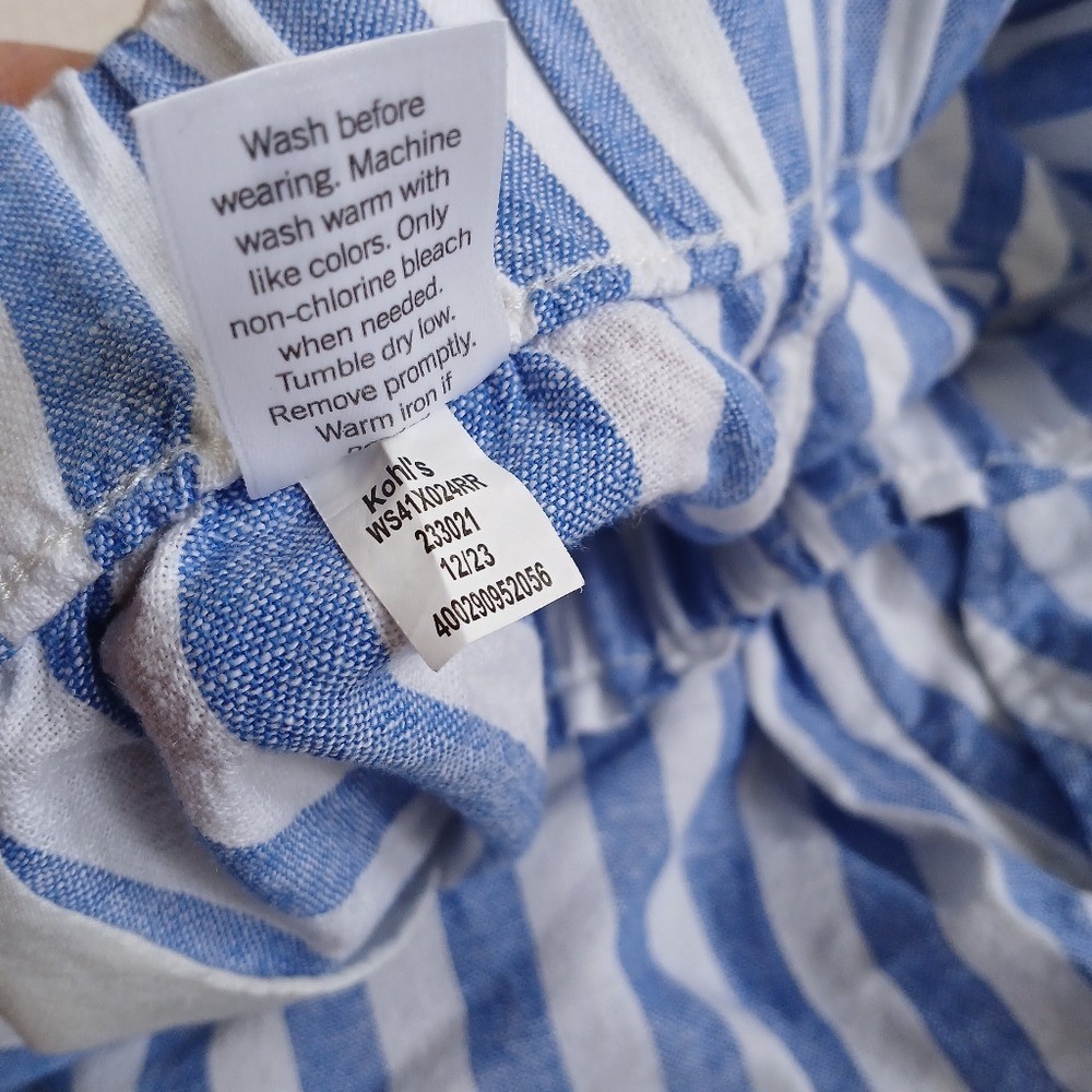 sonoma linen striped pull on shorts xl coastal summer lakeside americana blue