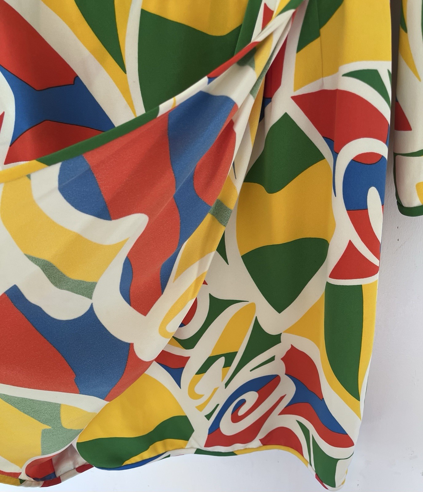 Bill Blass 1960s MCM Color Block Silk Faux Wrap Cocktail Dress