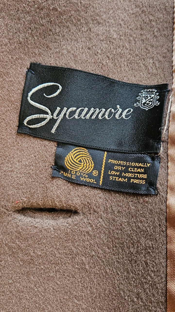 Vtg Sycamore Womans Brown Scarf Wrap Wool Coat Made In USA 100% Wool Read Desc.
