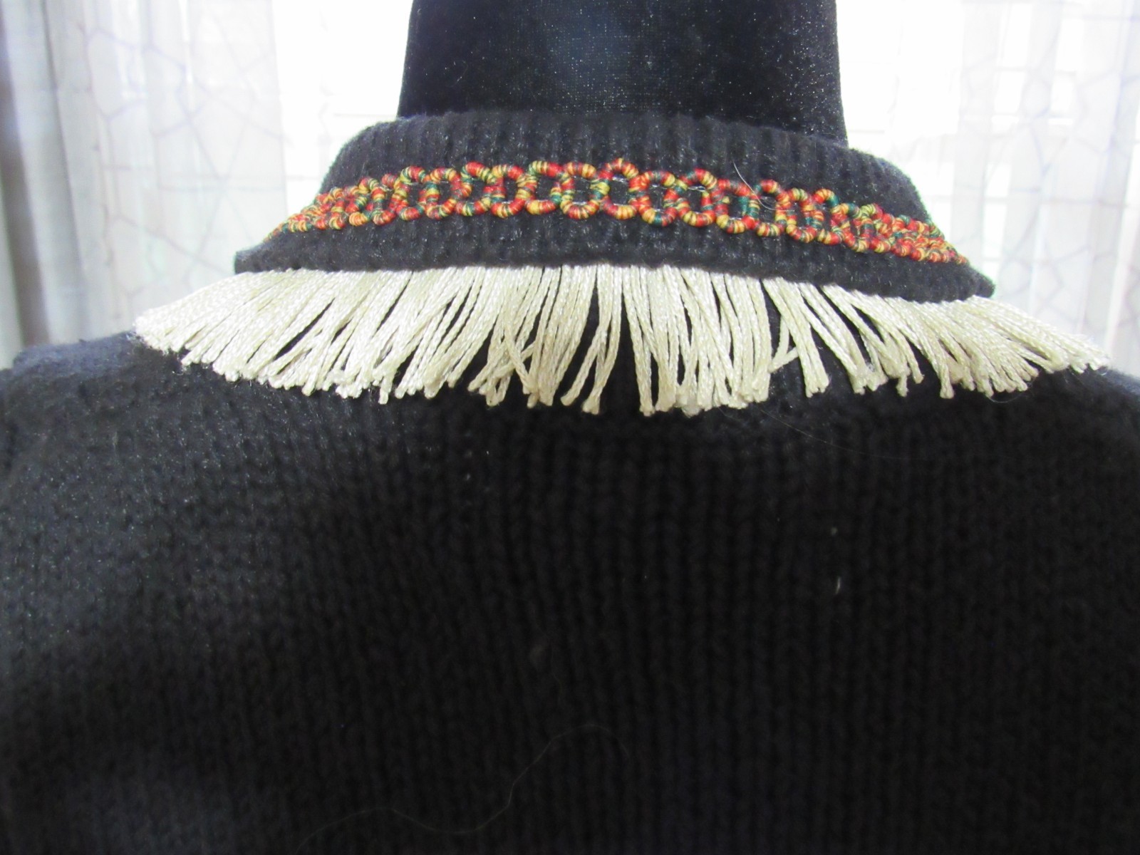 VTG Sharon Young Native American Black Sweater Vest TeePee Headdress Fringe S