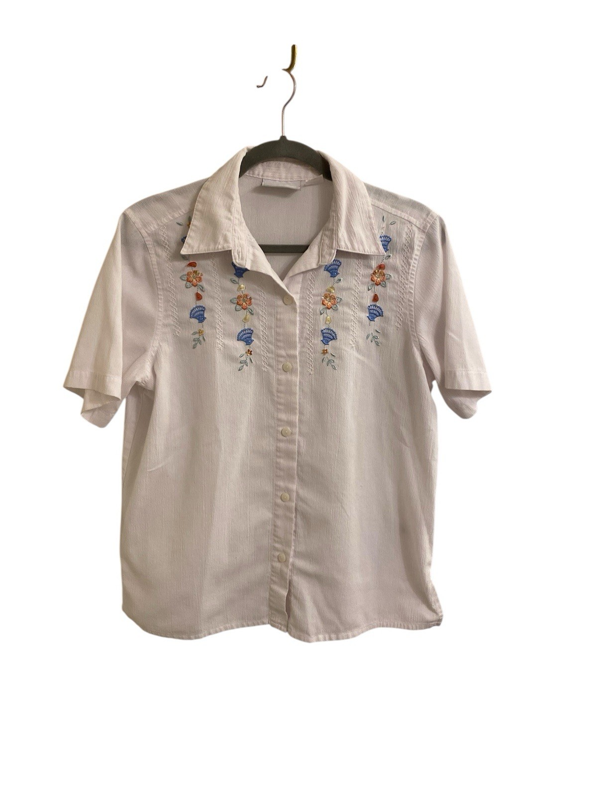 VINTAGE COTTAGECORE DELICATE EMBROIDERED SHIRT FLORAL FANS EMBROIDERED 8 MEDIUM