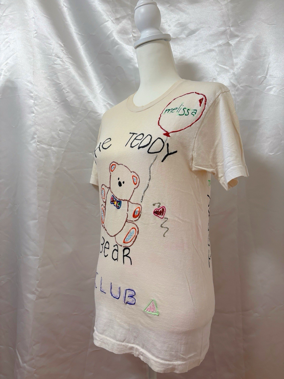 Vintage 1980s Teddy Bear Handpainted T shirt Made in USA SizeS Kawaii Cute