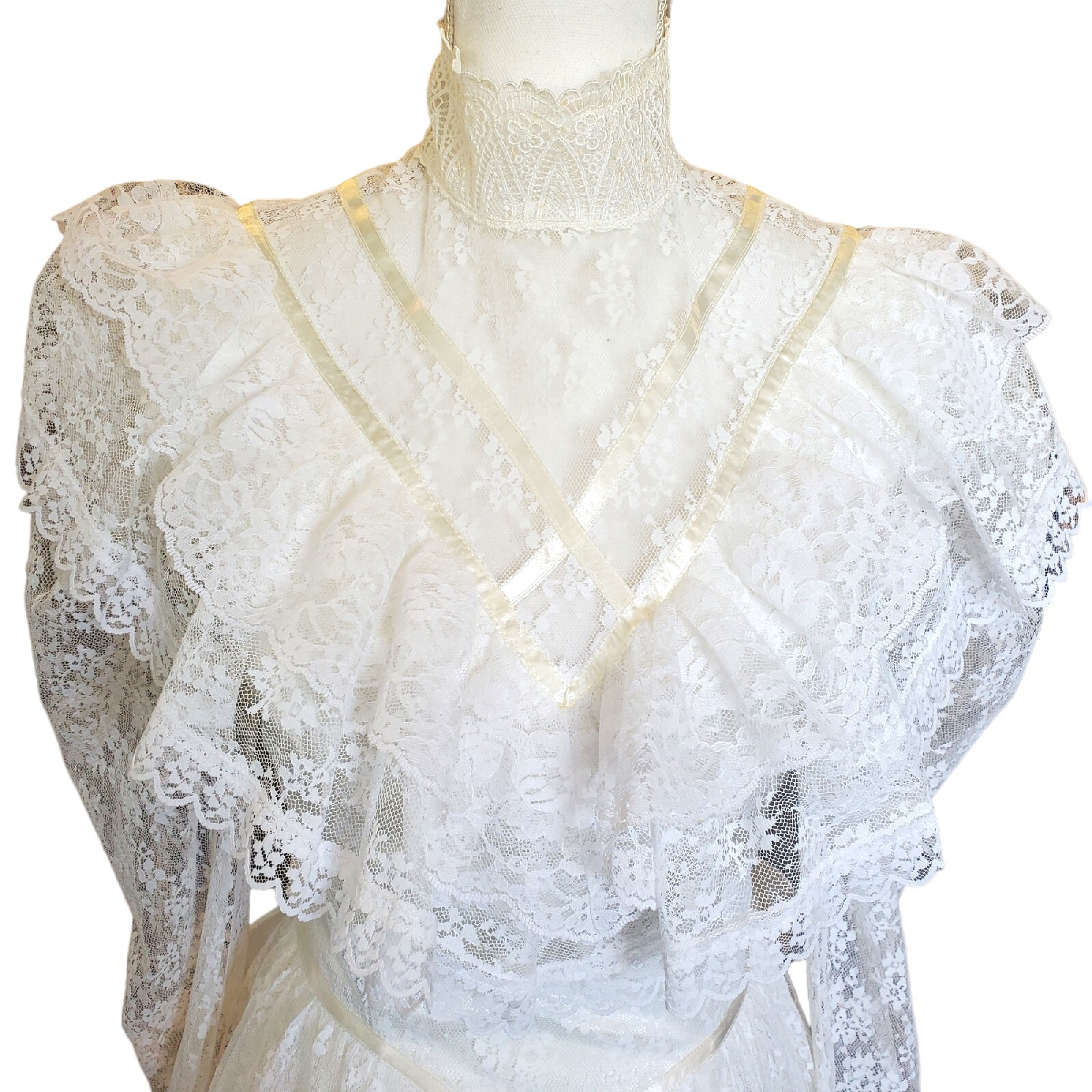 Gunne Sax Victorian White Lace Wedding Gown Cottage Core Size 2 4 Edwardian