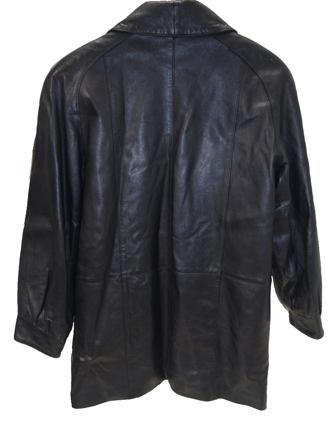 10B Vintage Womens M/L Black Leather Jacket Shawl Collar Raglan Coat