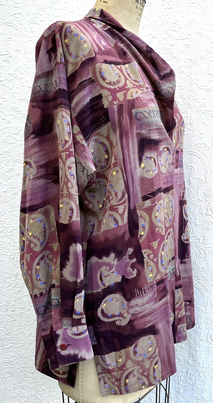 Christian Aujard 90s Vtg Paisley Cowl Blouse LS Pullover 86/90cm Japanese import