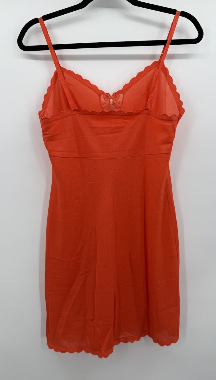 Vintage Vassarette Orange Full Slip Sz 36 Crepelon Sheer Lingerie Floral