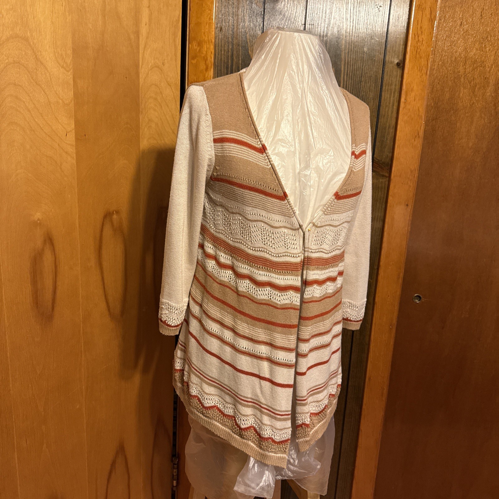 Brina & Em Knit Cardigan Beige Multi Colors Cotton Acrylic Size Small Open Front