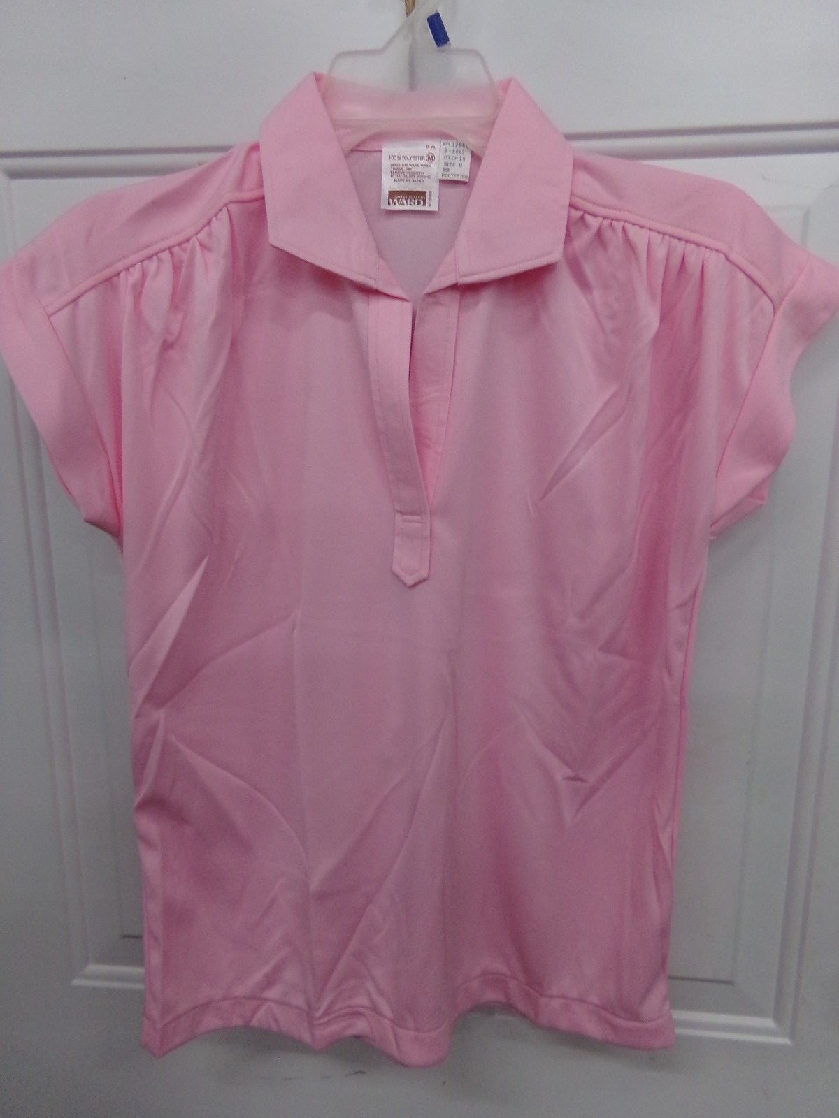 True Vintage Womens Size M Pink 100% Polyester Shirt Blouse Montgomery Ward NWT