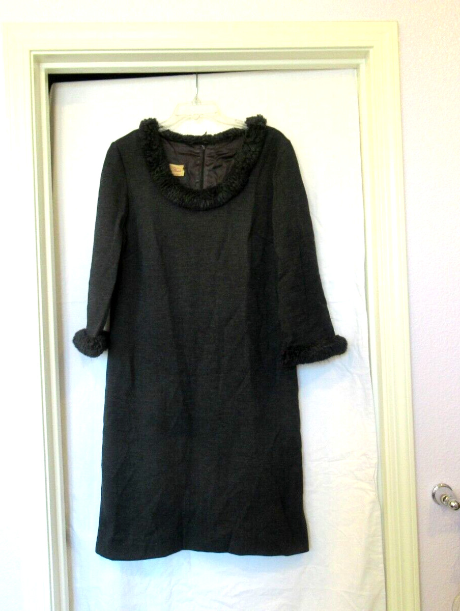 Kay Windsor charcoal gray vintage dress, faux fur collar and cuffs, 38″ chest