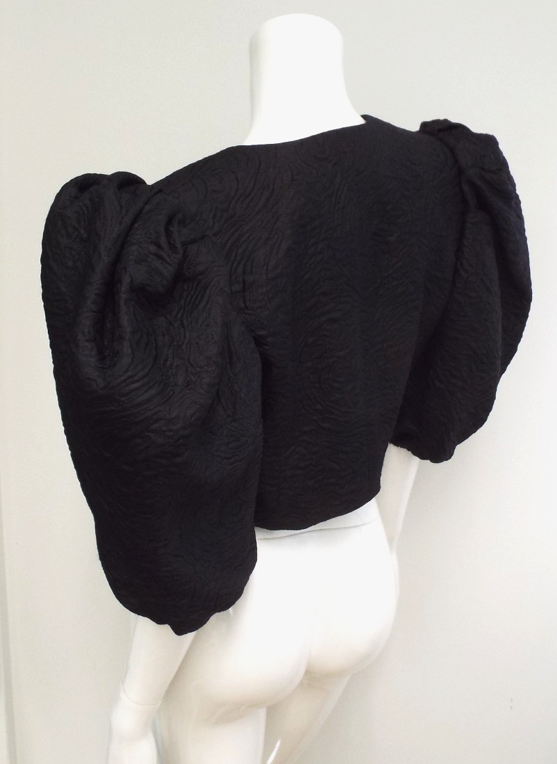 VTG 1980s Yves Saint Laurent Black Puff Sleeve Bolero Jacket 42 YSL Rive Gauche